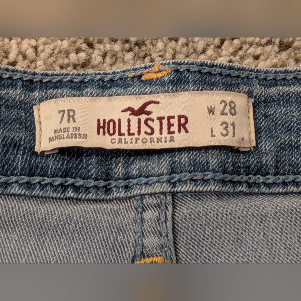 Women's Hollister Sz 7R Denim Blue Jeans 28x31 High Rise Distressed Skinny Pants - Picture 9 of 16
